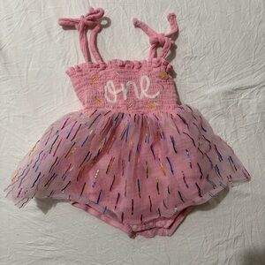 First Birthday Pink Tulle Sprinkles Baby Dress with Embroidered One 9-12 Month